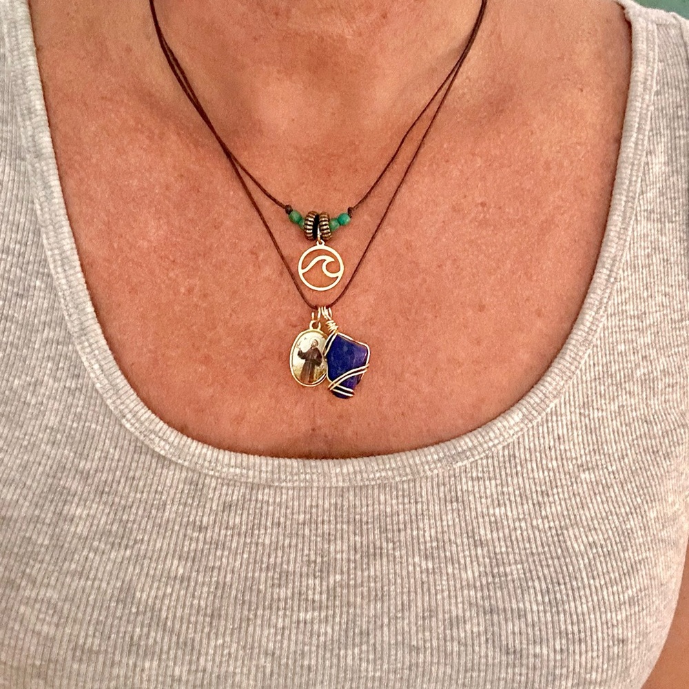 Gold charms and Lapis Lazuli Pendant Necklace Set